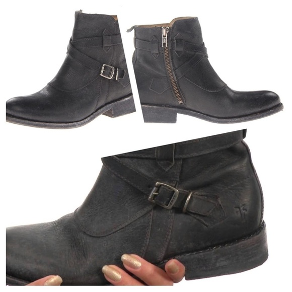 FRYE Jayden cross strap motorcycle boot black leather size 8 B - Picture 2 of 16